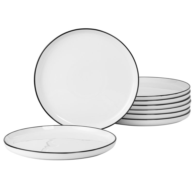 Gibson Home Oslo 8 Piece Porcelain Dinner Plate Set Black Rim Wayfair